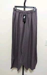 Bryn Walker Gray Luna Linen Pull On Ankle Pants Elastic Waist Lagenlook Size L - Picture 1 of 12