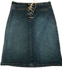 Vintage Brazilian Made Lace Up Stonewashed Denim Blue Jean Skirt Tag 7/8