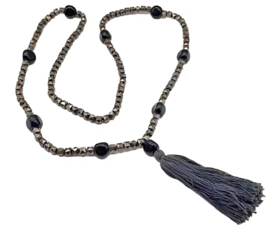 Collar con borla de hematita y vidrio cuentas BOHO hippie 40" pistola metal Foto 1 de 4