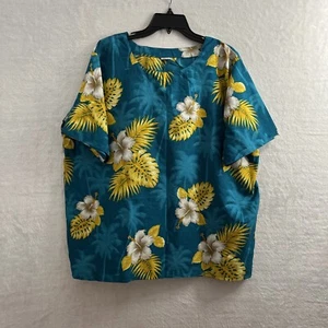 Unbranded Blouse Top Womans XL Floral Blue Short Sleeve Round Neck Pullover - Picture 1 of 7