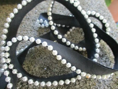 2 Yd x 5/8" Vintage Perla Cuentas Negro Algodón Banda Ribete ~ Nuevo/Antiguo Stock Foto 1 de 2