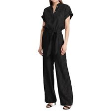 Lauren Ralph Lauren Womens Size 10 Jumpsuit Janilia Black Pinstripe Linen Blend