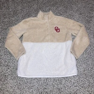 Oklahoma Sooners Mujer 1/4 Botón a Presión Sherpa Sudadera Talla Pequeña Beige Blanco - Imagen 1 de 5