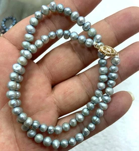 Natural 5mm silver Freshwater Cultured Baroque Pearl Necklace18” 14K GOLD CLASP - Picture 1 of 6