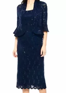 $160 R&M Richards Women's Blue Sequined 3/4-Sleeve Open Front Jacket Size 8 - Picture 1 of 1