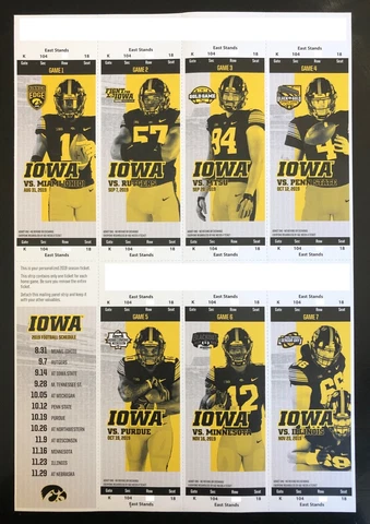 2019 Iowa Hawkeyes Football Collectible Ticket Stub - Choose Any Home Game Cover
