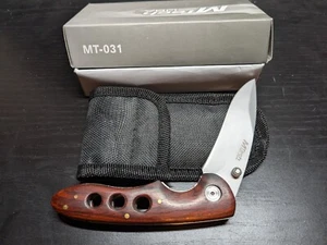 MTECH 4.5” WOODEN HANDLE POCKET KNIFE W/SHEATH MT-031 - Picture 1 of 3