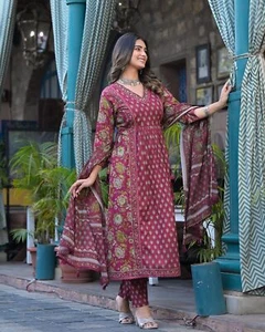 Pure Cotton Naira cut printed kurta with pant and dupatta set, salwar suits, - Picture 1 of 5