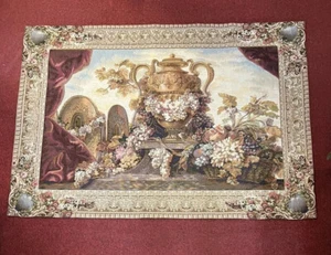Vintage Tapestry Wall Hanging, 41" x 58" Urn with Grapes Corona Decor AP1 - Picture 1 of 11