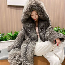 Womens Luxury Faux Fur Hoodie Parka Outwear Winter Warm Fashion Long Coat Loose 