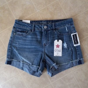 Vanilla Star Mid Rise MIDI Woman’s Juniors Size 9 Blue Denim Shorts NEW - Picture 1 of 3