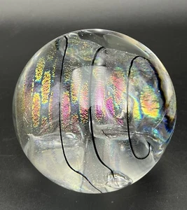 "Tim Lazer 2008 firmado Dichroic Remolino Burbujas Art Vidrio Pisapapeles 3 1/2" - Imagen 1 de 10