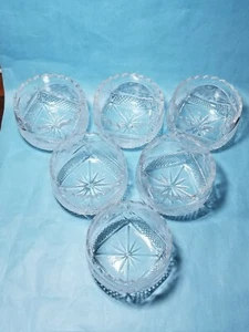 Set of 6 Crystal Clear Industries Chardoney Round Heavy Bowls Etched Grapes - Picture 1 of 8