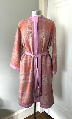 Винтажный 1960-х Bonnie Cashin розовый и оранжевый букл пальто с бахромой кожи - Изображение 1 из 4