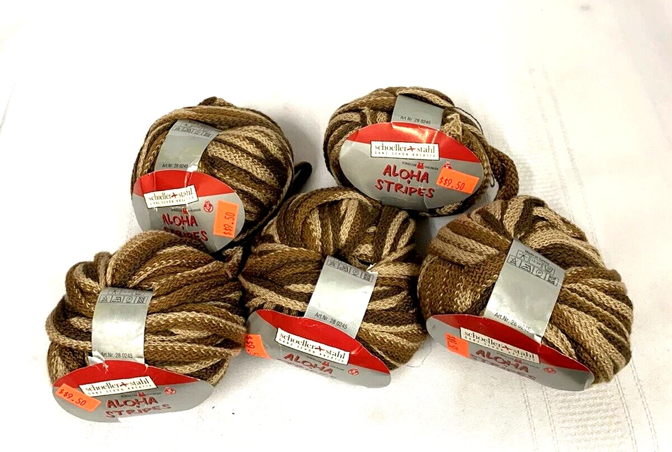 5 NEW~Schoeller &Stahl~ALOHA STRIPES Ribbon Yarn #02 Multi Brown/Tan Stripe~ LOT - Image 1 of 4