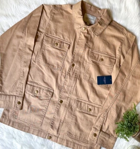 Lucky Brand Men's S Twill Slub Four Pocket Utility Military Jacket Khaki Tan NWT - Picture 1 of 3
