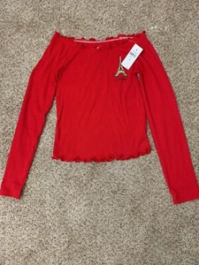 Justice Red J’adore Ribbed Long Sleeve Shirt Size 10 - Picture 1 of 3