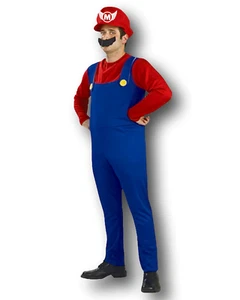 Adult Mario Bros Style Costume Plumbers Mate Fancy Dress Costume 80's Party - Picture 1 of 1