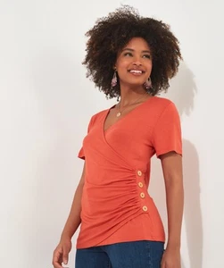 Joe Browns Women's Side Ruched Short Sleeve Jersey Wrap Top, Rust Orange, 20 - Picture 1 of 5