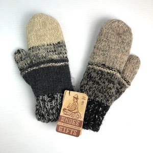 Andes Gifts AlpacaBlend Fleece-lined Mix-Matched Mittens Heathered Charcoal Grey - Picture 1 of 6