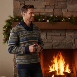 Brooks Brothers Italian Yarn Fair Isle Stretch Merino Wool Blend Sweater Medium  - Bild 1 von 6