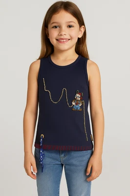 Camiseta sin mangas Monnalisa para niñas talla 8 azul marino Mickey Mouse estrás Italia nueva con etiquetas Foto 1 de 4