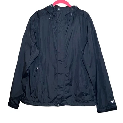 Jaqueta impermeável preta branca Sierra Trabagon empacotável concha pequena com capuz - Imagem 1 de 4