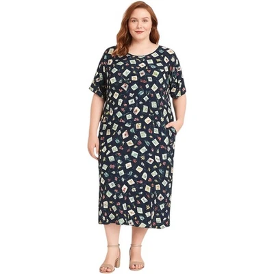 Sag Harbor Navy Blue Kitchen Utensils Novelty Print Midi Dress Womens 24W VTG - Image 1 of 4