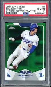 2024 Topps Chrome 50/50 SHOHEI OHTANI Green /99 Refractor #14 PSA 10 POP 3 - Picture 1 of 2