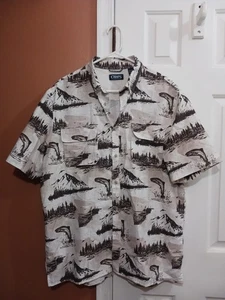 CHAPS Ralph Lauren Fishing Shirt Fish Lake Button Front Short Sleeve Men's XL - Picture 1 of 22