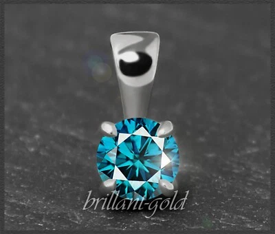 Diamant Damen Anhänger aus 585 Gold; Gleiter mit 0,35ct Brillant, blau; Weißgold - Bild 1 von 4