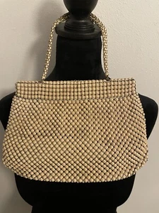Vintage Whiting and Davis Tan Mesh Purse/ Hand Bag- 11”x7” Excellent Condition - Picture 1 of 6