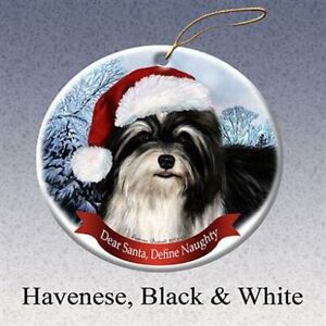 Holiday Pet Gifts Havanese (Blk/Wht) Santa Hat Dog Porcelain Christmas Ornament