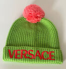 NWT $495 Versace Knit Beanie Logo Embroidery  Wool Green Hat 1001181 Italy