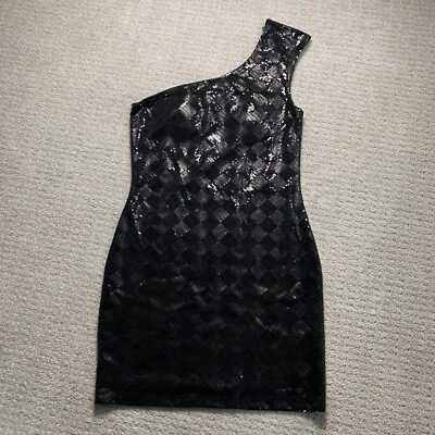 Forever 21 黑色迷你亮片方格单肩连衣裙女式中号 — 第 1/4 张图片