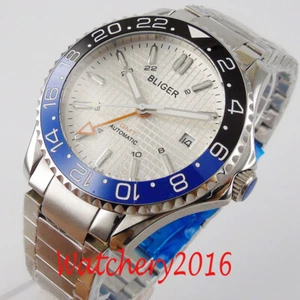 41mm Bliger White Dial Sapphire Glass Date GMT Luminous Automatic mens Watch - Picture 1 of 5