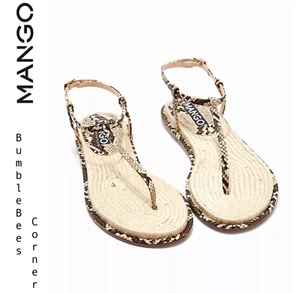 MANGO T-Strap Sandal SNAKESKIN Beige ANIMAL PRINT SNAKE EFFECT Jute Shoes 37 NIB - Picture 1 of 9