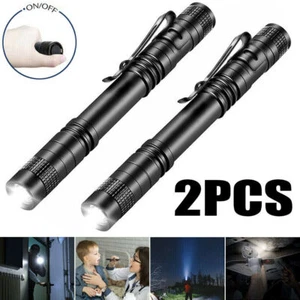 2PCS Mini Small Torch Super Bright LED Flashlight Penlight with Clip Pocket - Picture 1 of 12