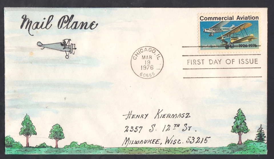 US Stamp #1684 Aviation on Herman Maul Handpainted First Day Cover VF - Image 1 of 1