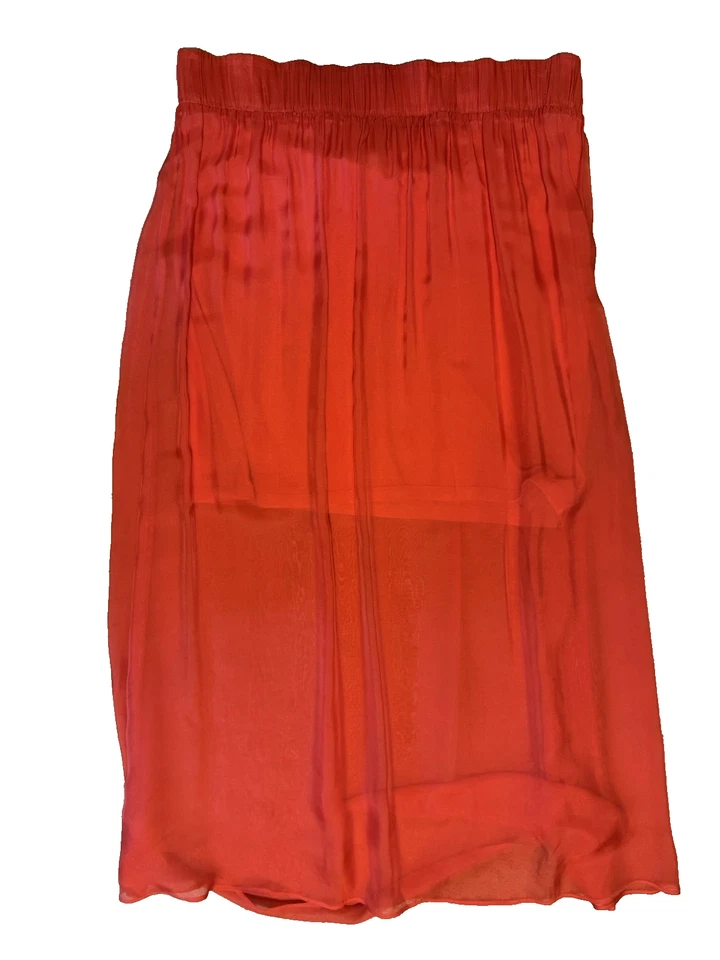 Falda Hale Bob Midi S Pequeña Roja Naranja Mezcla Seda Fluida Transparente Pull On Foto 1 de 4