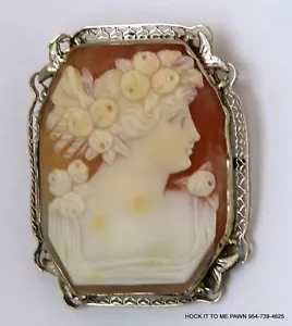 Vintage 14K White Gold Cameo Large Brooch Pin Pendant 11.2 gr - Picture 1 of 7