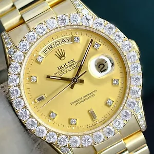 OROLOGIO ROLEX UOMO DAY-DATE ORO FABBRICA QUADRANTE CHAMPAGNE LUNETTA DIAMANTE 36MM 18038 - Foto 1 di 10