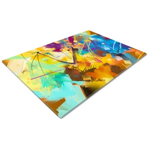 Glass Chopping Cutting Board Work Top Saver Large Yellow Blue Purple Brown - Picture 1 of 6