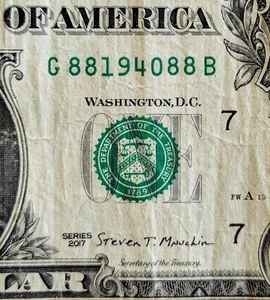 2017 $1 bill fancy serial number, lucky date note 88194088 August 08, 1940 - Picture 1 of 3