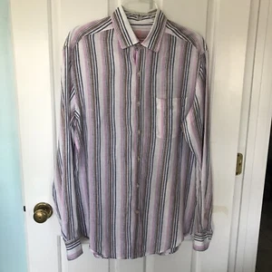 J McLaughlin Mens M Linen Brookville Classic Fit Shirt in Multi Color Stripe - Picture 1 of 11