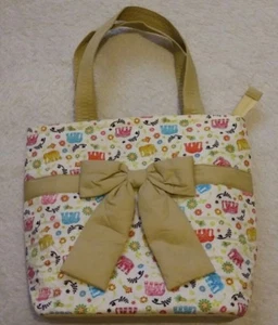 Borsa trapuntata tote bag stampa elefante fiocco marrone 12" x 14,5" borsetta donna zip - Foto 1 di 4