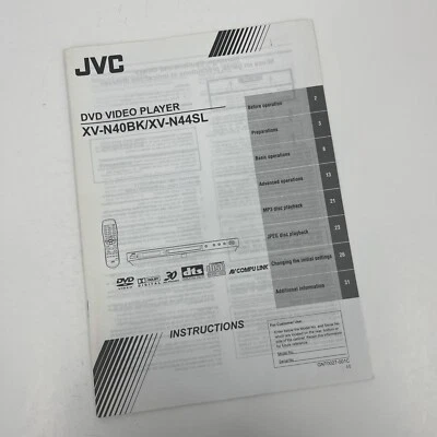 JVC DVD Video Player Instruction Manual Booklet 2003 - Image 1 of 3