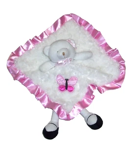 Kyle & Deena Butterfly Bear Legs Feet Baby Blanket Satin Security Pink White - Picture 1 of 2