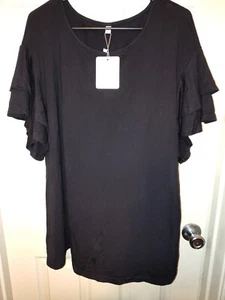 AusLook Plus Size Tunic for Women Double Ruffle Short Sleeve Clothes Loose Fit C - Picture 1 of 8