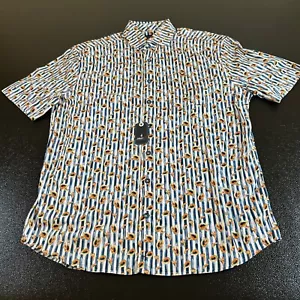 Johnnie-O Top Shelf Shirt Mens Medium Blue White Mango Print Button Up SS NWT - Picture 1 of 11